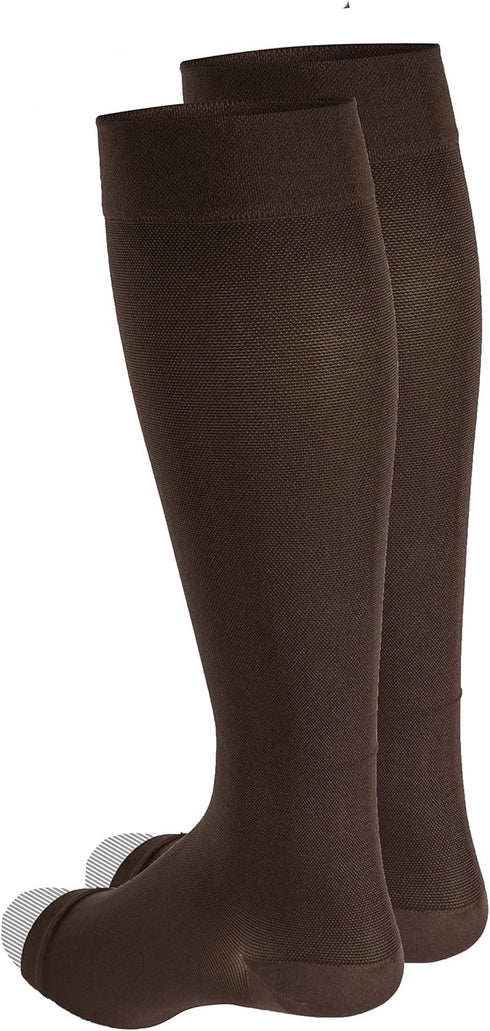 Truform 20-30 mmHg Compression Stockings, Knee High Length, Open Toe, Brown, Large