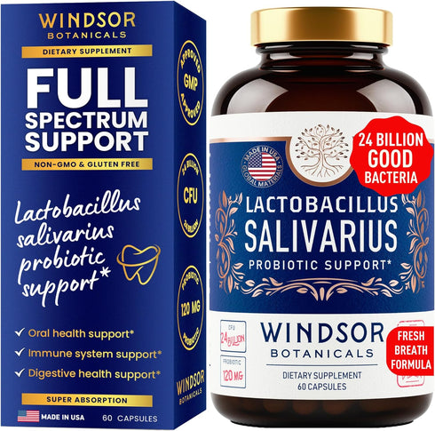 Lactobacillus Salivarius Probiotic Capsules, 60 Caps for Oral Health, Bad Breath, and Digestive Support