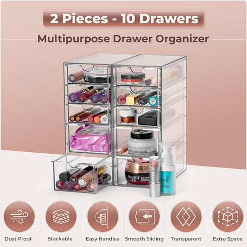 Sorbus Makeup Organizer with 10 Drawers, Acrylic Drawer Organizer for Makeup, Office, Art Supplies, Jewelry