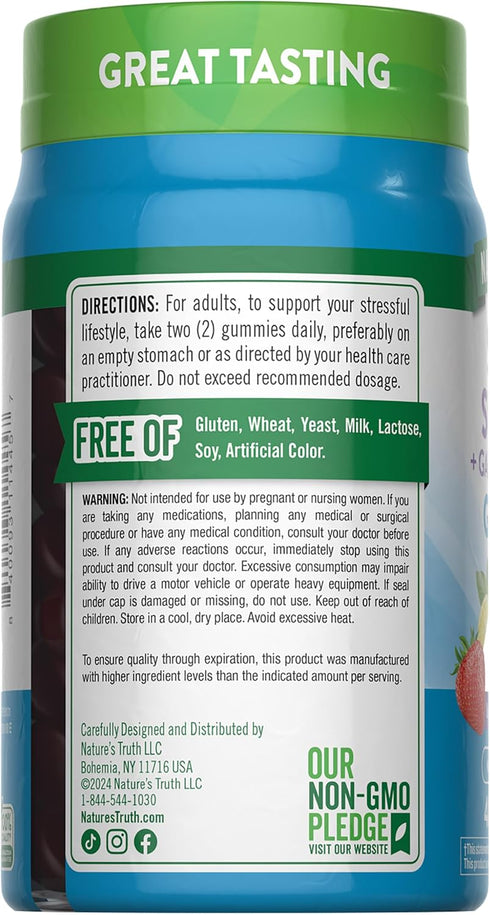 Gummies Nature's Truth Stress Relief for Adults | with Gaba, L Theanine, and Lemon Balm | Lemon Strawberry Flavor |