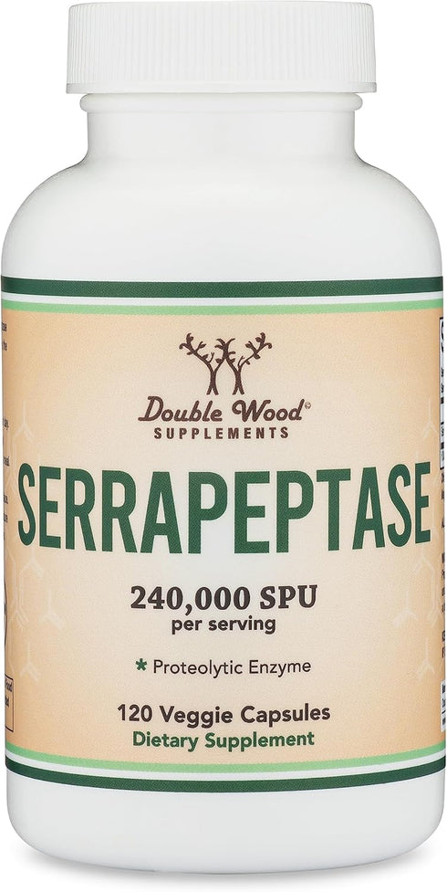 Serrapeptase 240,000 SPU Max Potency, 120 Veggie Capsules - Proteolytic Enzyme for Sinus, Respiratory & Joint Health
