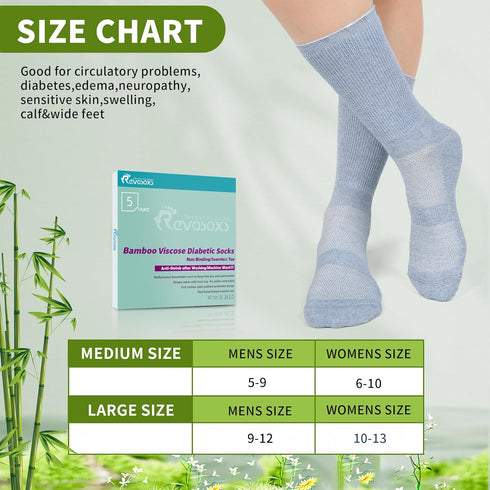 Seamless 9-12 10-13 Revosoxs Diabetic Crew Socks for Men Women,Bamboo Viscose Non-Binding Loose Top Wide Socks with Toe