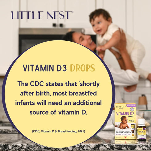 Little Nest D3 400 100 Baby Vitamin Drops IU per Dose | Natural & Clean Formulation for Infants & Toddlers | Day Supply