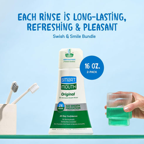 SmartMouth Original Activated Mouthwash, Adult Mouthwash for Fresh Breath, 16 fl oz (2 Pack)
