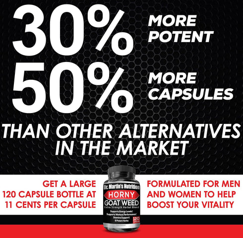 Super Strength Horny Goat Weed 1590 mg, 120 Capsules with Maca, Arginine & Ginseng, Joint Health