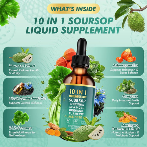 Royavita Immune 2 Oz Soursop Bitters Liquid Drops, Bitter Herbs with Soursop Extract, Ashwagandha, Sea Moss & Black