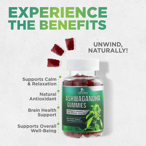 Ashwagandha Gummies for Women & Men, 3000mg Equivalent, Vegan, Non-GMO, Gluten-Free, 60 Gummies for Antioxidant Support