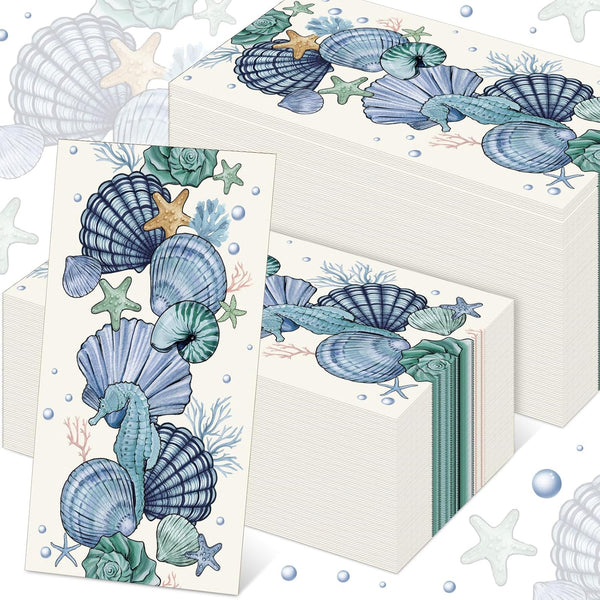 Jingmore 100 Pcs Coastal Ocean Paper Napkins Disposable Guest Towels for Bathroom Summer