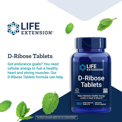 Life Extension D-Ribose Tablets, 100 Count - RIBOSE Supplement for Heart Health, Gluten-Free, Non-GMO, Vegetarian