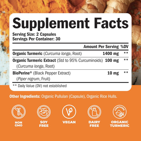 Organic Turmeric Curcumin & Black Pepper - High Absorption Joint Support Supplement with 1400mg Turmeric