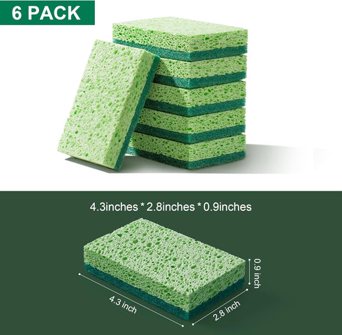 JOYMOOP Clean Sponges, Dual-Sided Non-Scratch Soft Scrub Dish Sponges, Safe for Non-Stick Cookware, Pack of 6