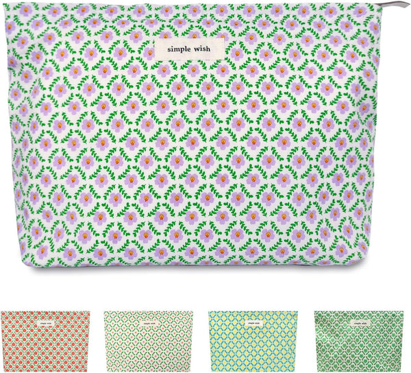 STARDW Large Capacity Flower Cosmetic Bags for Women and Girls, Travel Makeup Organizer Zipper Pouch (Purple Flora)