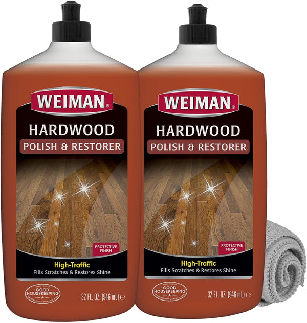 Weiman Wood Floor Polish and Restorer 32 Oz Bundle - High-Traffic Hardwood Floor, Natural Shine, Removes Scratches