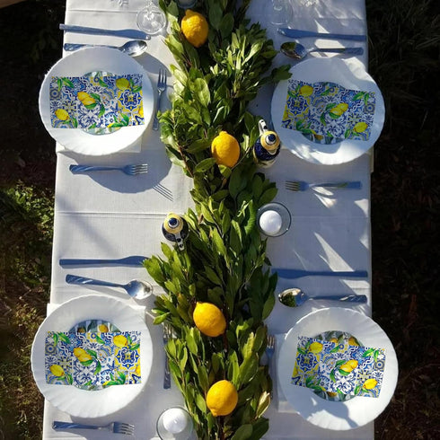 Ysqool 20 Summer Pcs Lemon Napkins, Blue and Yellow Tile Lemon Disposable Guest Towels, Fruit Napkins Decorative Paper