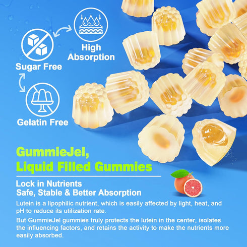 Sugar Free Lutein 20mg & Zeaxanthin Eye Supplement with EPA 190mg & DHA 80mg, Gummies with Selenium & Zinc