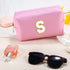 Pink PU Makeup Pouch - Personalized Preppy Initial Cosmetic Bag for Women, Small Travel Skin Care Stuff (S)