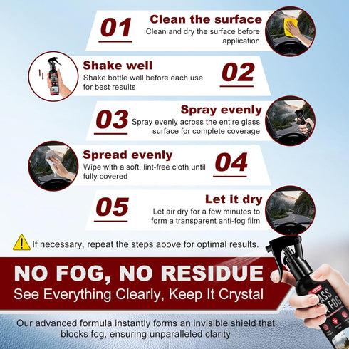 LUXFINISH 24H 120ml/4oz Anti Fog Spray for Glass & Windshield Defogger Long Lasting Prevention for Car, Mirrors