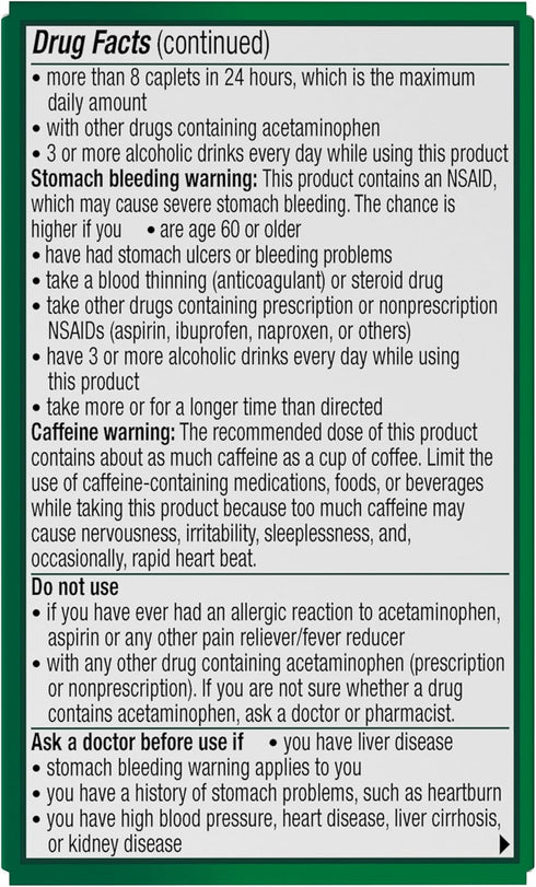 Excedrin Extra Strength Caplets for Headache Pain Relief, 24 Count, Acetaminophen 250mg, Aspirin 250mg, Caffeine 65mg