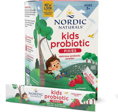 Nordic Naturals Kids Probiotic Pixies, Mixed Berry, 30 Packets, 3 Billion CFU for Digestive Wellness