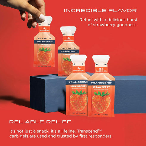 Transcend Foods Strawberry Gel | Fast-Acting Carb Gel, Pack of 10