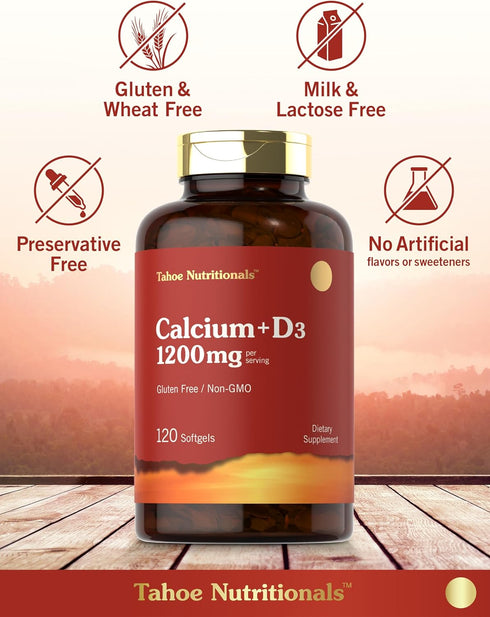 Carlyle Calcium 1200 mg with Vitamin D3, 120 Softgels, Non-GMO, Gluten Free Supplement, Tahoe Nutritionals