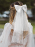 SWEETV Bridal Hair Bow Veil, White Bow Clip Bachelorette Party Decorations, Pearl Accessories for Bride to Be