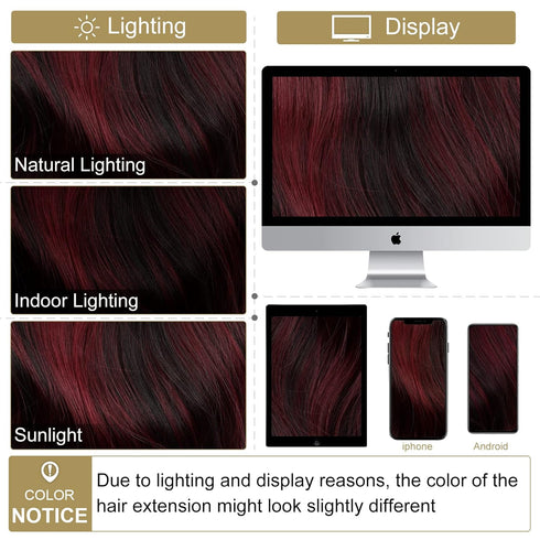 Vigorous Clip in Hair Extensions, 4PCS Black Burgundy Mixed Soft Synthetic Hairpieces, 20 Inches Full Head Extensions