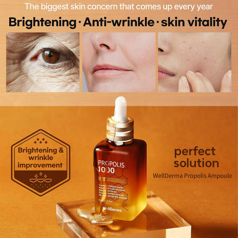WellDerma Propolis Facial Ampoule for Dry & Sensitive Skin, Hydrating Korean Essence for Face Beauty - 1.69oz 50ml