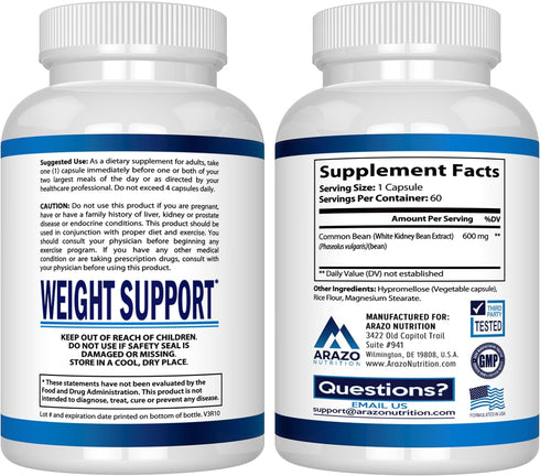 Arazo Nutrition White Kidney Bean Extract, 100% Pure Carb Blocker for Weight Support