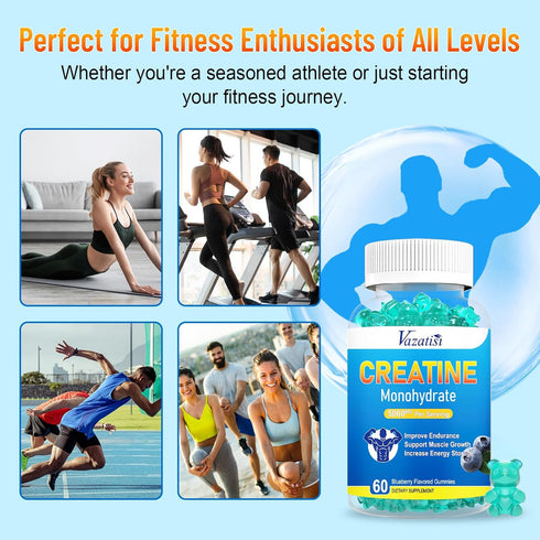 2 Pack Creatine Monohydrate Gummies 5g for Women & Men, Sugar Free Vegan Supplement for Build Muscles, Increase Energy