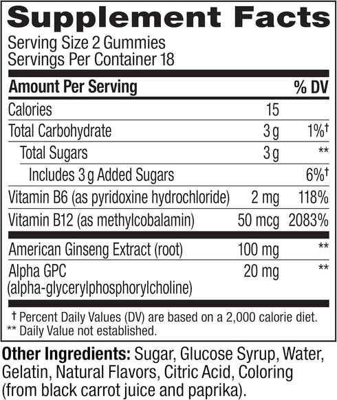 Gummy, 36 Count OLLY Laser Focus Ginseng, Alpha GPC, B Vitamins, Berry Tangerine Flavor