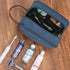WANDF Travel Toiletry Bag for Men - Leather and Canvas Dopp Kit, Small Bathroom Bag for Travel Accessories (Blue)