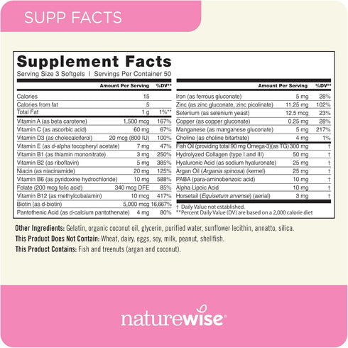 NatureWise Hair Skin and Nails Vitamin - Biotin 5000mcg with Hyaluronic Acid, Multivitamin for Women with Vitamin C, B