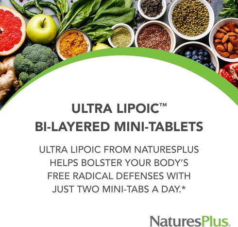 Ultra Lipoic Natures Plus - 60 Bi-Layered Mini-Tabs, Supports Free Radical Defenses, Gluten Free, 30 Servings