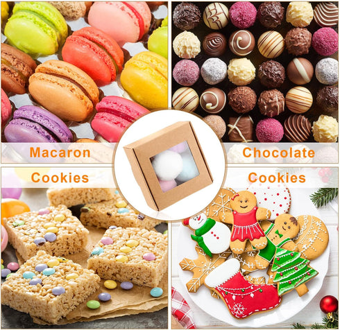Zonon 30 Pcs Mini Kraft Soap Boxes with Window for Homemade Packaging, Brown Treat Boxes (2.56 x 2.56 x 1.18 Inch)