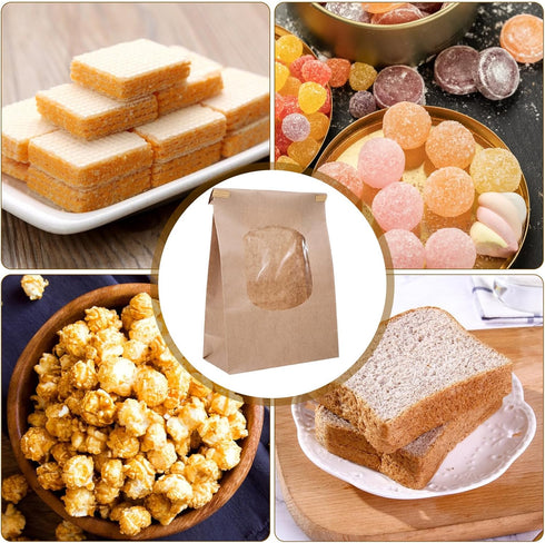 TOPPERFUN 50pcs Packaging Kraft Paper Bread Bags with Window, Large Reusable Bread Bags for Toast Wrapping and Bakery