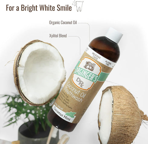 Dr. Ginger's Coconut Oil Pulling Mouthwash, All-Natural Oil Pulling & Xylitol, Fluoride-Free, Coconut Mint Flavor, 2ct
