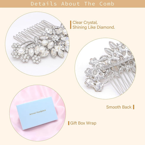 Silver Wedding Hair Comb with Pearls and Crystals - Bridal Headpiece or Party Hair Accessories