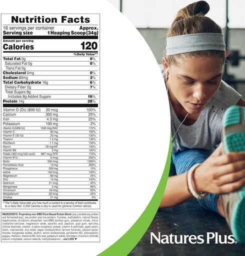 NaturesPlus SPIRU-TEIN Shake | Banana Flavor | 1.2 lbs Spirulina Protein Powder - Vegetarian, Gluten-Free, 16 Servings