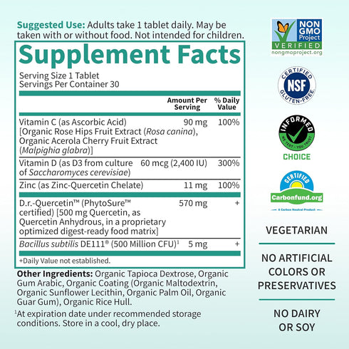 Garden of Life Quercetin Once Daily - 30 Tablets, Immune System Support with Vitamin C, D & Probiotics
