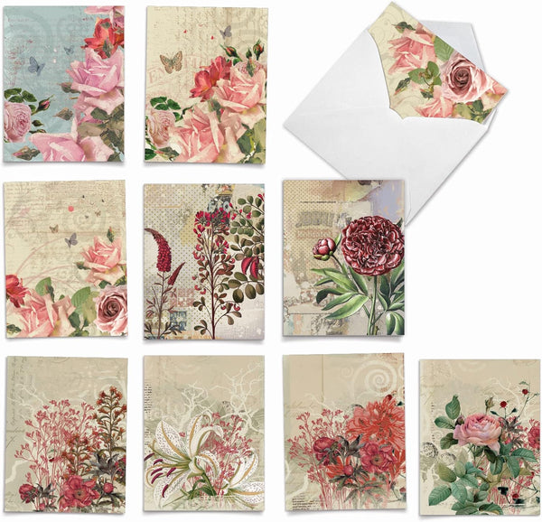 The Best Card Company - 10 Boxed Note Cards with Flowers - Blank Assorted Floral Notecards Bulk (4 x 5.12 Inch)