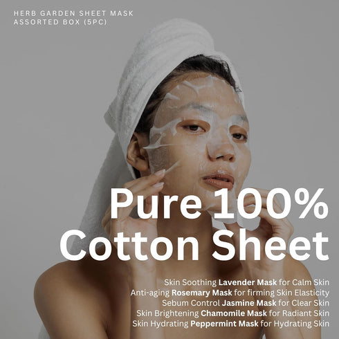 Herb Garden Sheet Mask (5pc), Lavender, Rosemary, Jasmine, Chamomile, Peppermint, Anti-Aging.