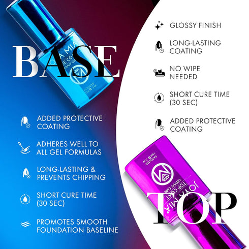 JOYA MIA Gel Polish Set - Base & Top Coat, No Wipe, Soak-Off, 15ml Each, Long-Lasting, High-Gloss