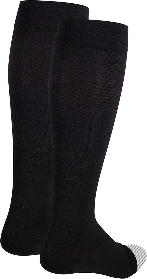 NuVein Medical Compression Stockings, 15-20 mmHg Support, Knee Length, Open Toe, Black, Small