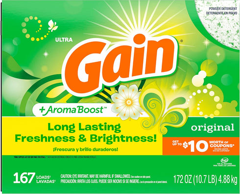 Gain Powder Laundry Detergent for Regular and HE Washers, Original Scent, 172 ounces (Packaging May Vary)