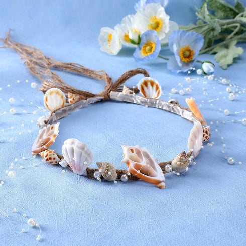 Mermaid Shell Crown Headpiece, Handmade Starfish Hairband with Pearls for Bride and Bridesmaid Beach Wedding