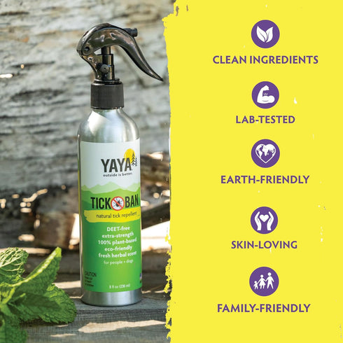 TICK BAN Yaya Organics All Natural Extra Strength Tick Repellent, Deet Free, 8 Ounce Spray Bottle