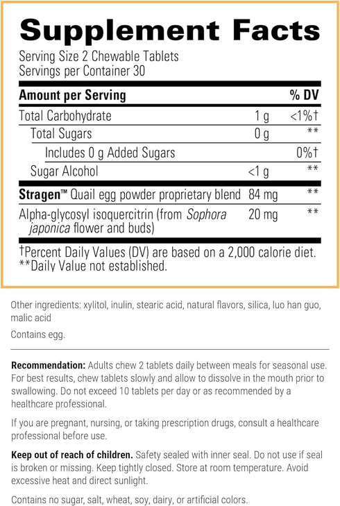 Integrative Therapeutics ALLQLEAR - Fast-Acting Seasonal Support Supplement, 60 Chewable Tablets
