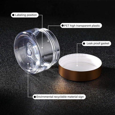 SATINIOR 24 Pieces Empty Clear Plastic Jars, Round Storage Containers for Beauty Products, 1 oz, Gold Lid