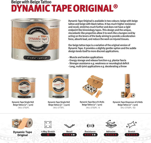 Dynamic Tape | Biomechanical Adhesive Tape for Sports & Physio, Beige 2 Inches x 16.4 Feet Roll
